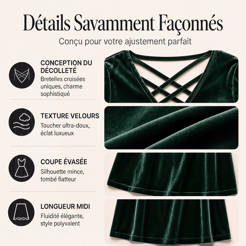 Robe mi-longue en velours à col V et entrecroisée pour femmes