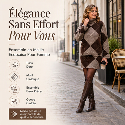 Ensemble pull en maille argyle et jupe pour femme