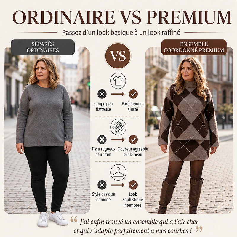 Ensemble pull en maille argyle et jupe pour femme
