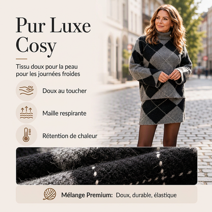 Ensemble pull en maille argyle et jupe pour femme