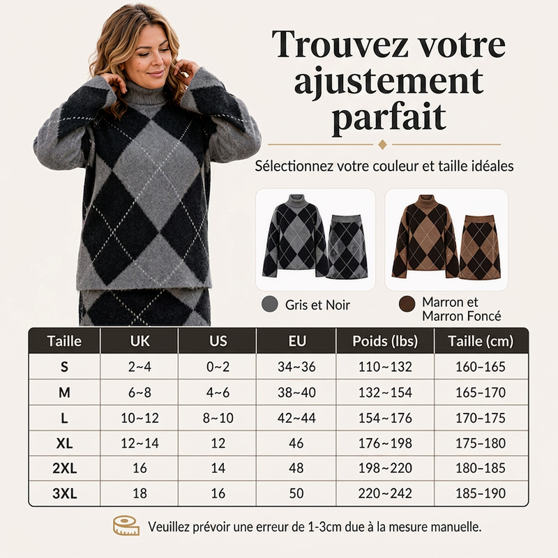 Ensemble pull en maille argyle et jupe pour femme