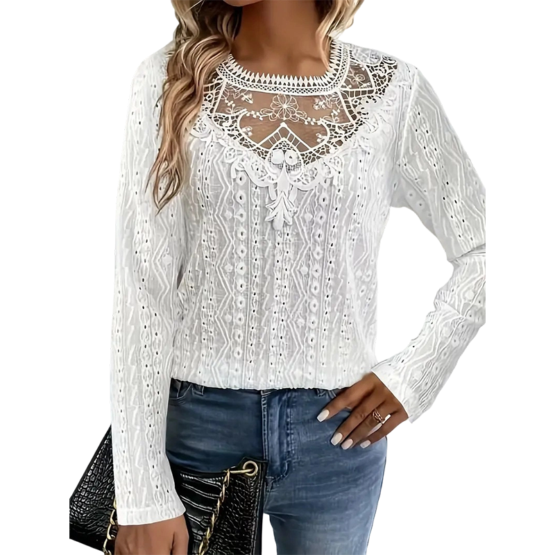 T-shirt à manches longues pour femme avec patchwork en dentelle