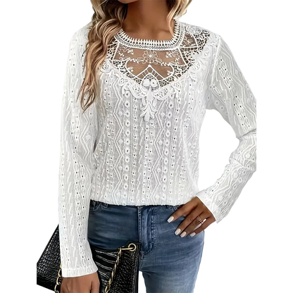 T-shirt à manches longues pour femme avec patchwork en dentelle