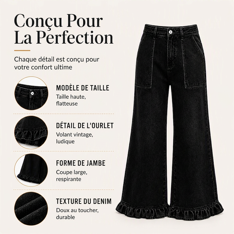 Jean droit chic à ourlet volanté pour femme