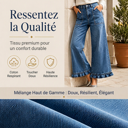 Jean droit chic à ourlet volanté pour femme