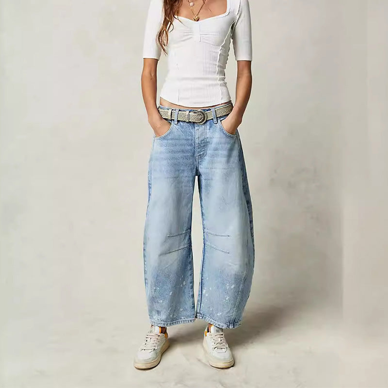 🌸 OFFRE LIMITÉE –50% ! ✨ Jean rétro pour femme, taille mi-haute, coupe arrondie et jambes larges