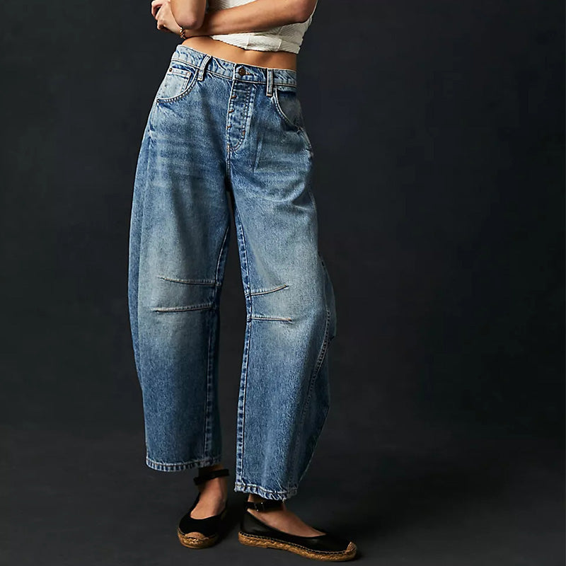 🌸 OFFRE LIMITÉE –50% ! ✨ Jean rétro pour femme, taille mi-haute, coupe arrondie et jambes larges
