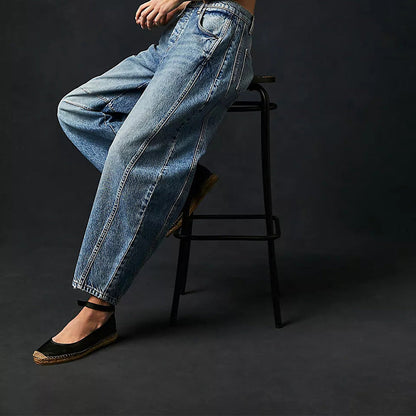 🌸 OFFRE LIMITÉE –50% ! ✨ Jean rétro pour femme, taille mi-haute, coupe arrondie et jambes larges