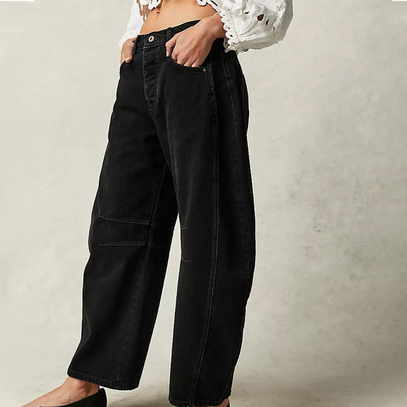 🌸 OFFRE LIMITÉE –50% ! ✨ Jean rétro pour femme, taille mi-haute, coupe arrondie et jambes larges