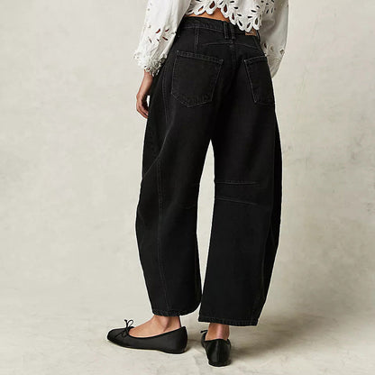🌸 OFFRE LIMITÉE –50% ! ✨ Jean rétro pour femme, taille mi-haute, coupe arrondie et jambes larges