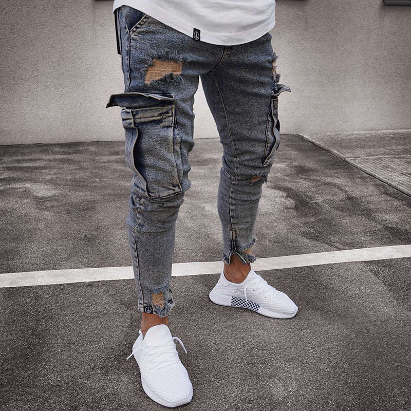 📢📢50 % DE RÉDUCTION !! ⏰ Jean cargo stretch ajusté skinny pour homme