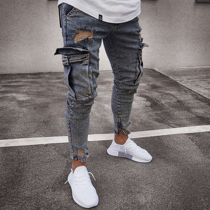 📢📢50 % DE RÉDUCTION !! ⏰ Jean cargo stretch ajusté skinny pour homme