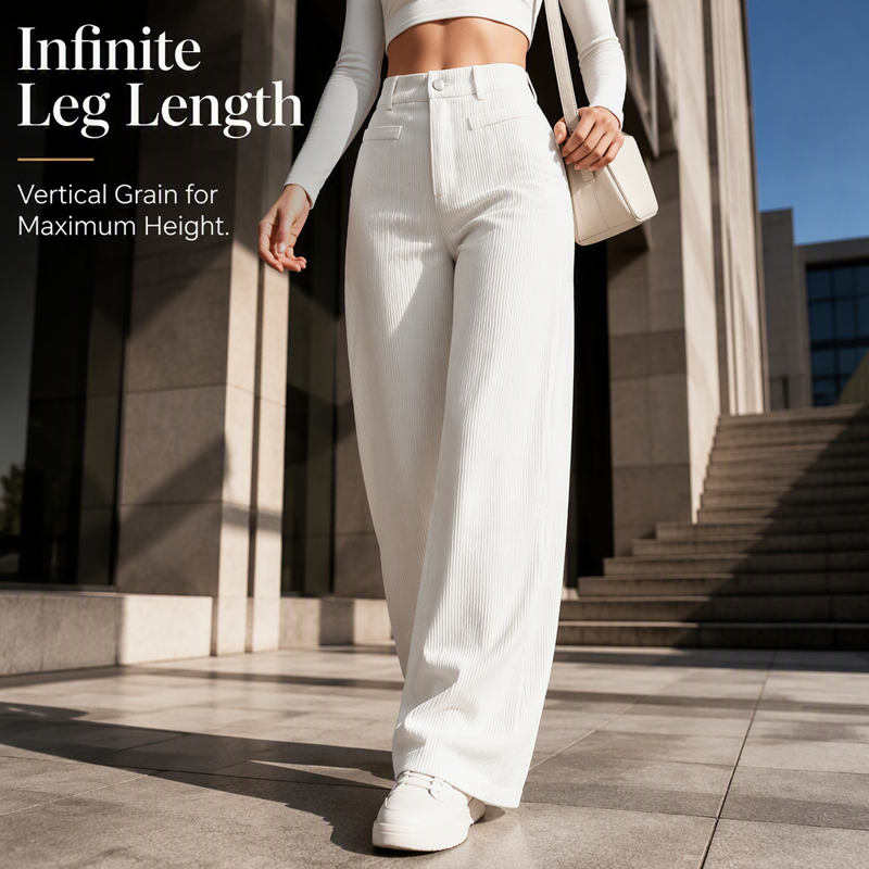 Pantalon large en velours côtelé à taille haute pour femme 