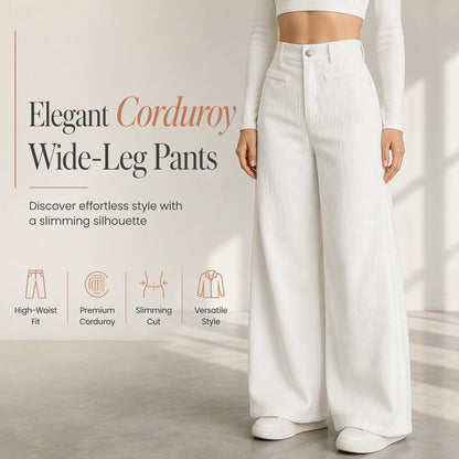 Pantalon large en velours côtelé à taille haute pour femme 