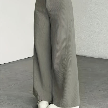Pantalon large en velours côtelé à taille haute pour femme 