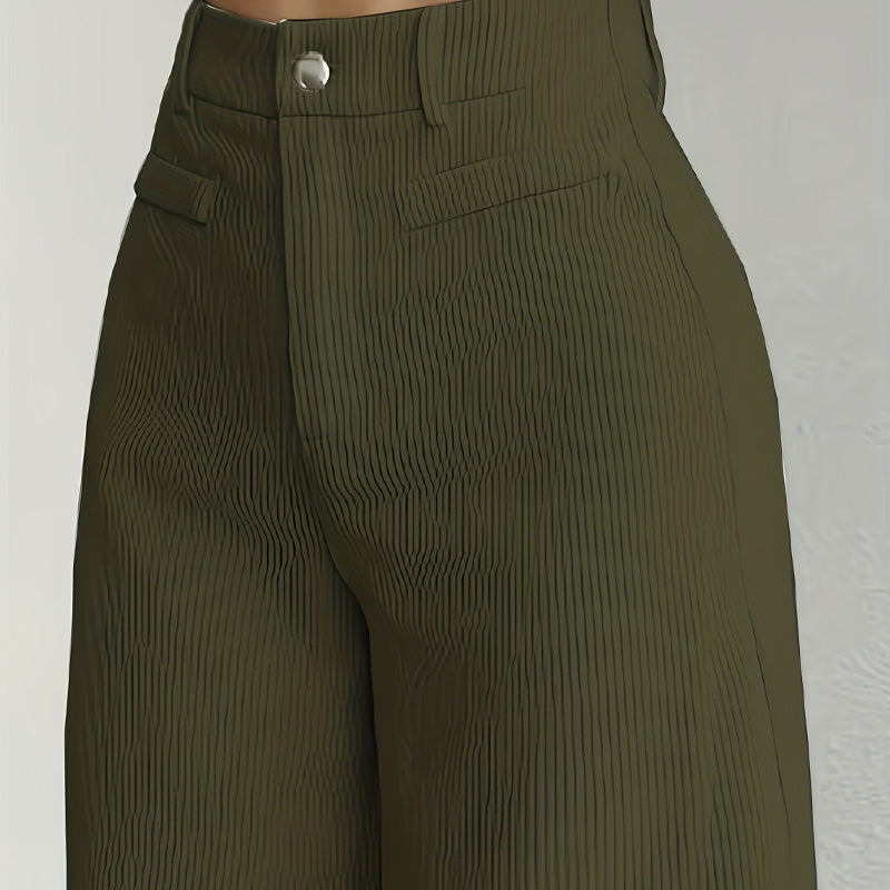 Pantalon large en velours côtelé à taille haute pour femme 