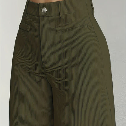 Pantalon large en velours côtelé à taille haute pour femme 
