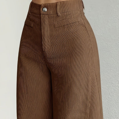 Pantalon large en velours côtelé à taille haute pour femme 