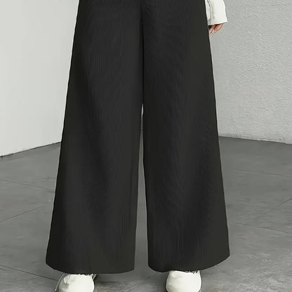 Pantalon large en velours côtelé à taille haute pour femme 