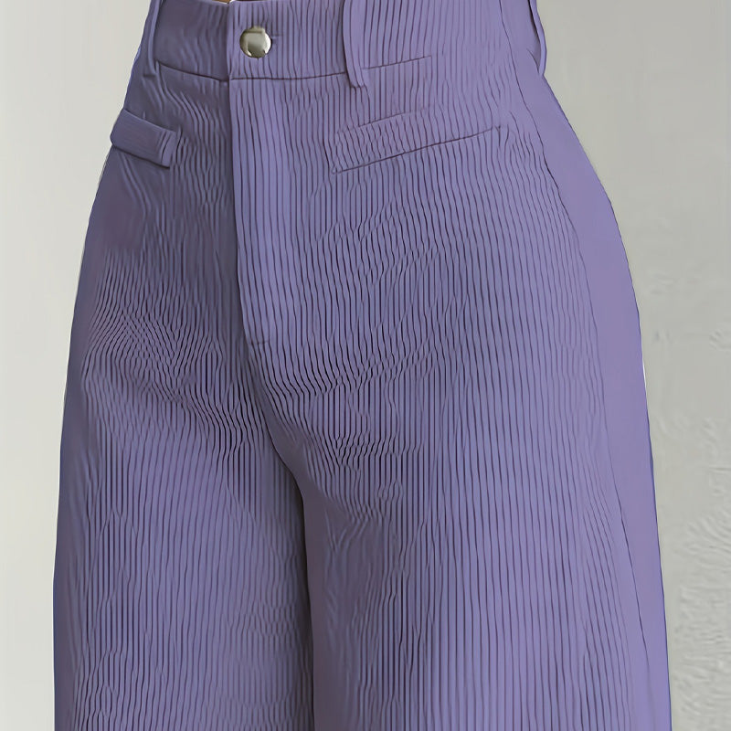 Pantalon large en velours côtelé à taille haute pour femme 