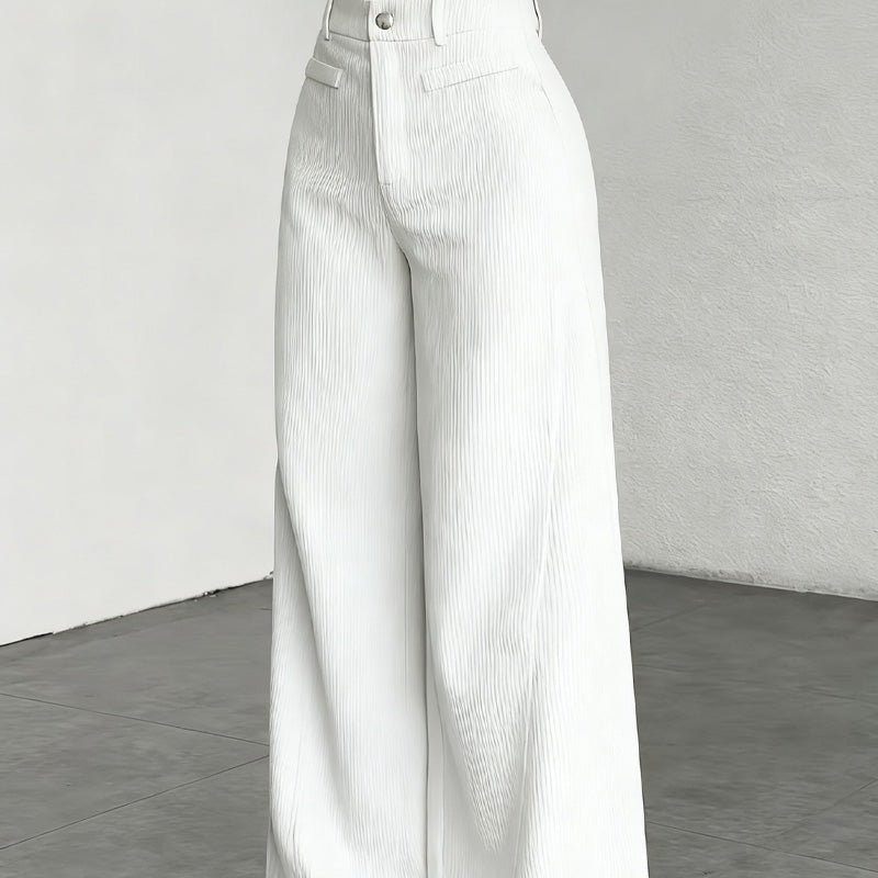 Pantalon large en velours côtelé à taille haute pour femme 