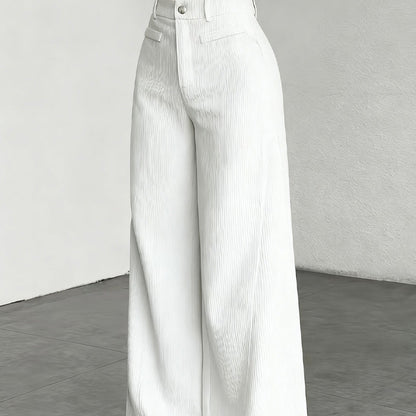 Pantalon large en velours côtelé à taille haute pour femme 