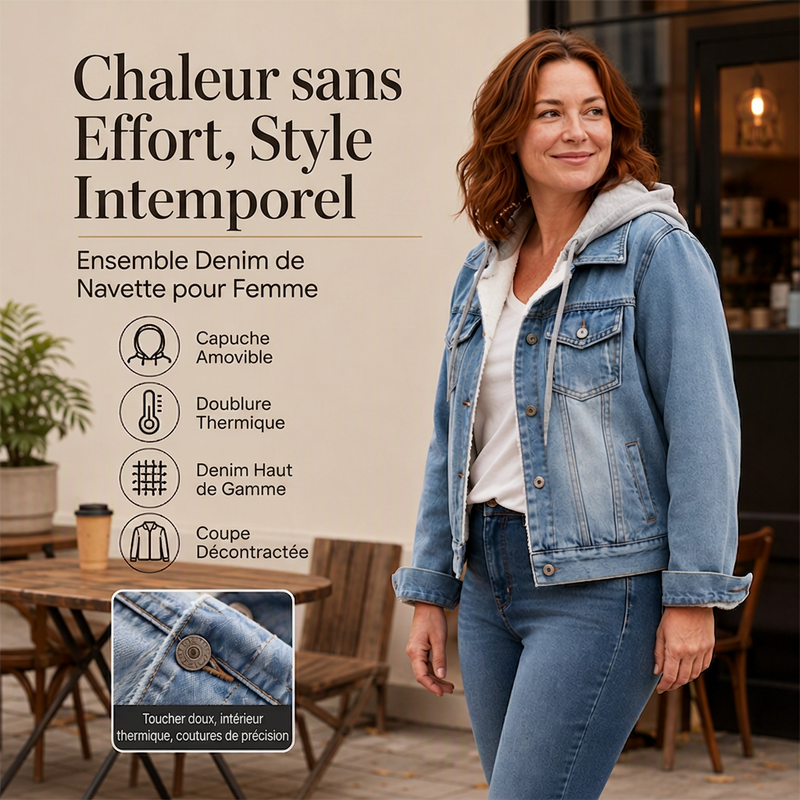 🌸 OFFRE LIMITÉE –50% ! ✨ Veste en jean à capuche superposée pour femme, avec doublure chaude