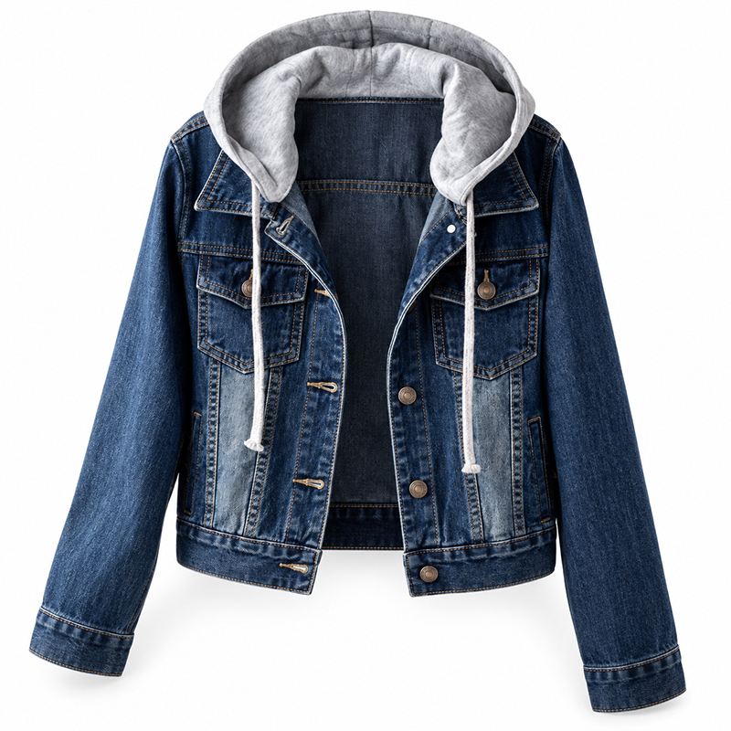 🌸 OFFRE LIMITÉE –50% ! ✨ Veste en jean à capuche superposée pour femme, avec doublure chaude