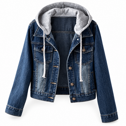 🌸 OFFRE LIMITÉE –50% ! ✨ Veste en jean à capuche superposée pour femme, avec doublure chaude
