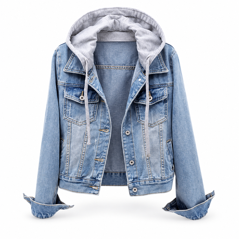 🌸 OFFRE LIMITÉE –50% ! ✨ Veste en jean à capuche superposée pour femme, avec doublure chaude