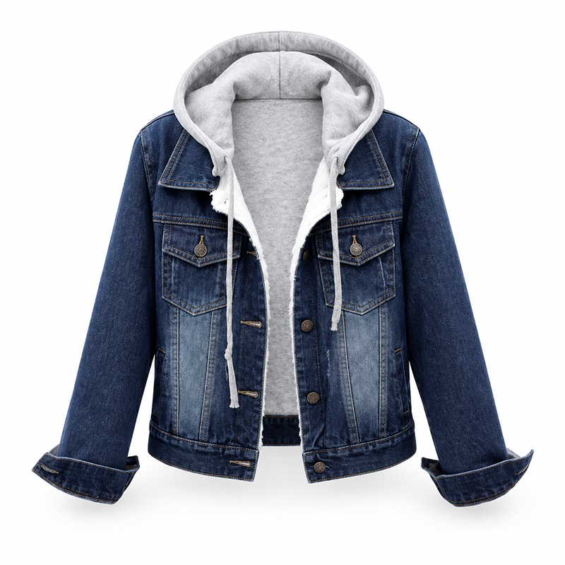 🌸 OFFRE LIMITÉE –50% ! ✨ Veste en jean à capuche superposée pour femme, avec doublure chaude