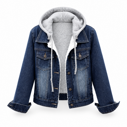 🌸 OFFRE LIMITÉE –50% ! ✨ Veste en jean à capuche superposée pour femme, avec doublure chaude