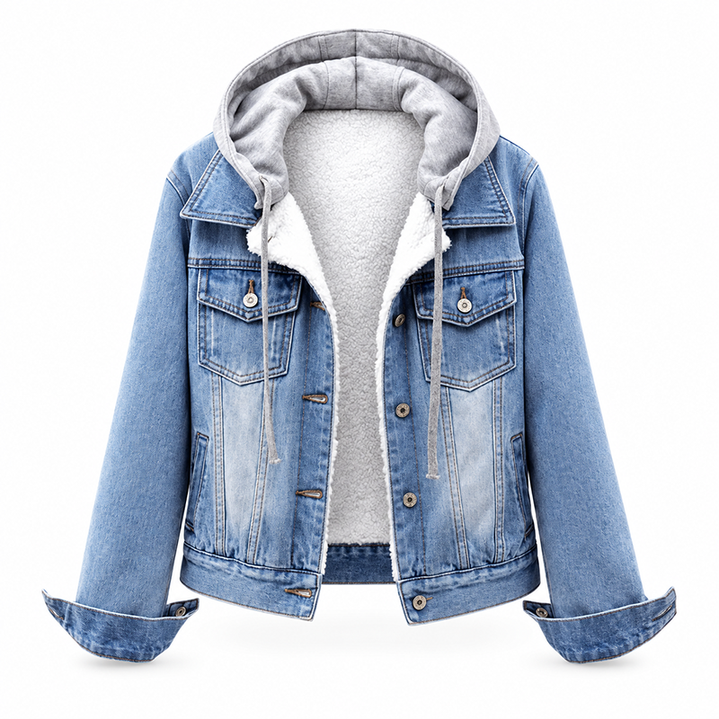 🌸 OFFRE LIMITÉE –50% ! ✨ Veste en jean à capuche superposée pour femme, avec doublure chaude