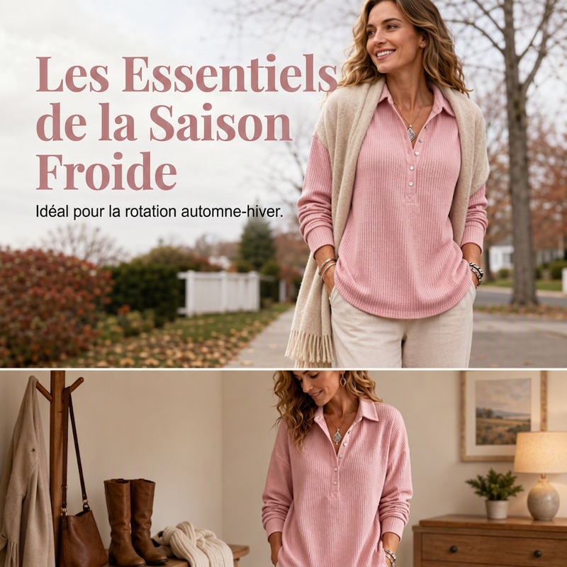 T-shirt à manches longues en maille coupe décontractée pour femme