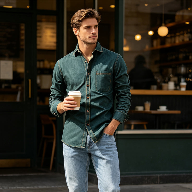 📢📢50 % DE RÉDUCTION !! ⏰ Chemise en jean décontractée à manches longues pour homme