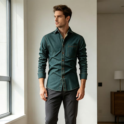 📢📢50 % DE RÉDUCTION !! ⏰ Chemise en jean décontractée à manches longues pour homme