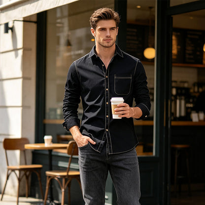 📢📢50 % DE RÉDUCTION !! ⏰ Chemise en jean décontractée à manches longues pour homme
