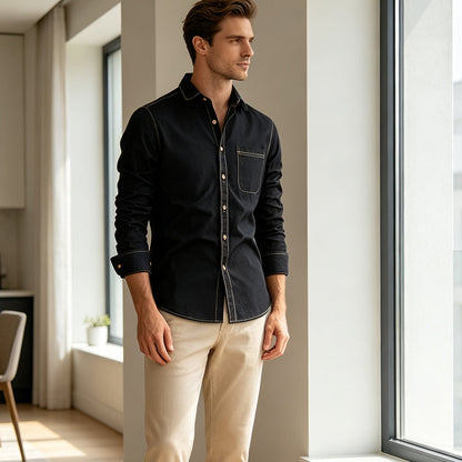 📢📢50 % DE RÉDUCTION !! ⏰ Chemise en jean décontractée à manches longues pour homme