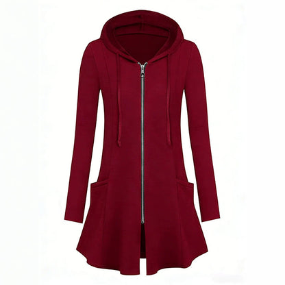 Veste à capuche mi-longue zippée pour femme