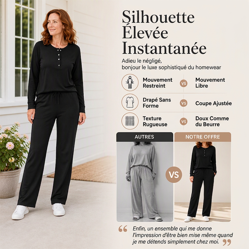 🌸 OFFRE LIMITÉE –50% ! ✨ Ensemble sweat à demi-boutons et pantalon de survêtement pour femme