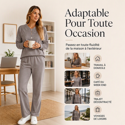 🌸 OFFRE LIMITÉE –50% ! ✨ Ensemble sweat à demi-boutons et pantalon de survêtement pour femme