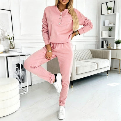🌸 OFFRE LIMITÉE –50% ! ✨ Ensemble sweat à demi-boutons et pantalon de survêtement pour femme