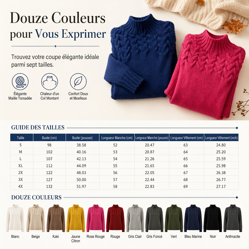 Pull en maille col roulé décontracté de couleur unie