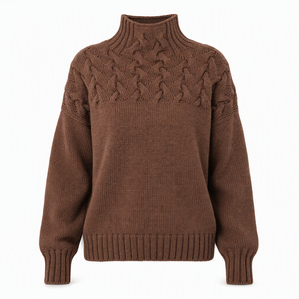 Pull en maille col roulé décontracté de couleur unie