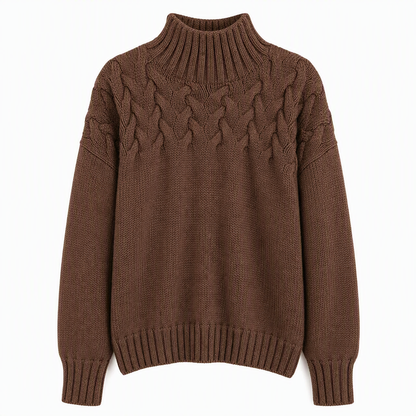 Pull en maille col roulé décontracté de couleur unie