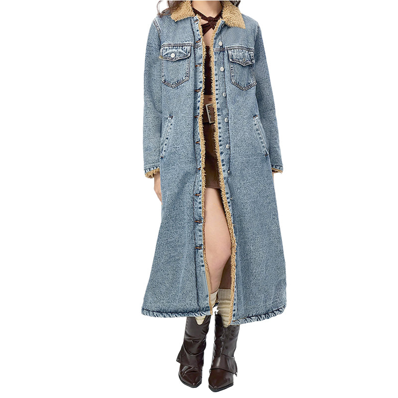 🌸 OFFRE LIMITÉE –50% ! ✨ Manteau long en jean doublé chaud pour femme