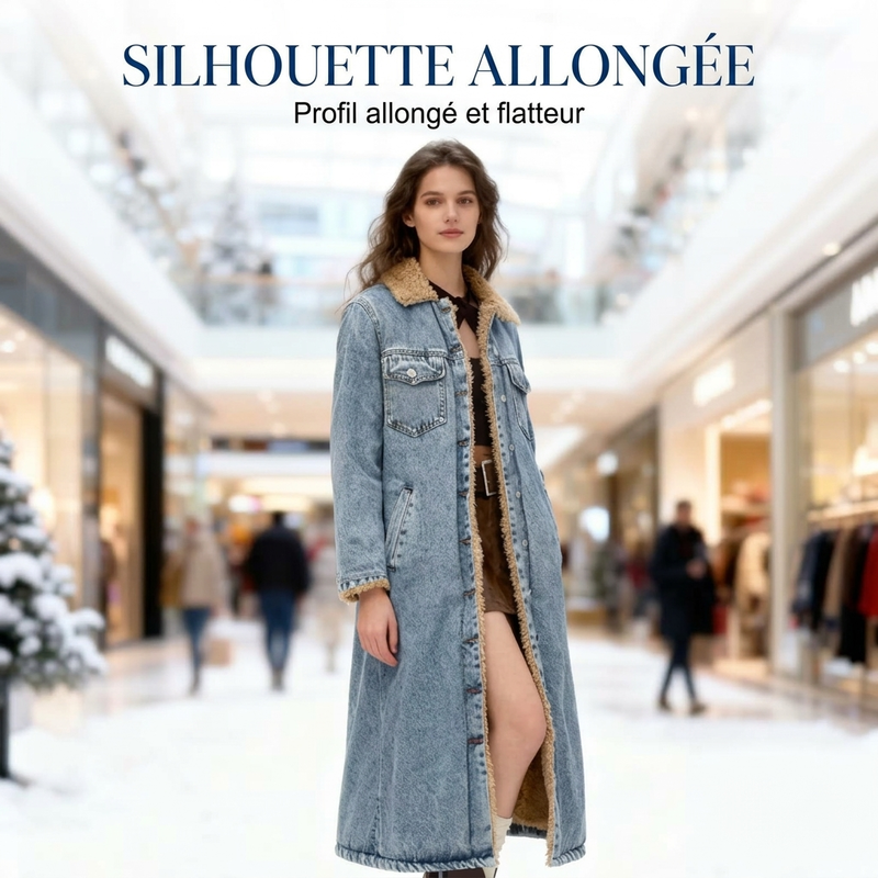 🌸 OFFRE LIMITÉE –50% ! ✨ Manteau long en jean doublé chaud pour femme