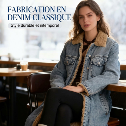 🌸 OFFRE LIMITÉE –50% ! ✨ Manteau long en jean doublé chaud pour femme