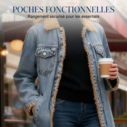 🌸 OFFRE LIMITÉE –50% ! ✨ Manteau long en jean doublé chaud pour femme