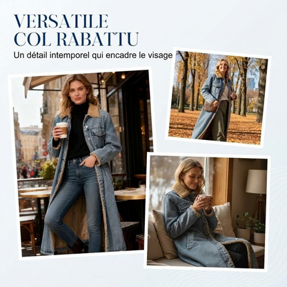 🌸 OFFRE LIMITÉE –50% ! ✨ Manteau long en jean doublé chaud pour femme